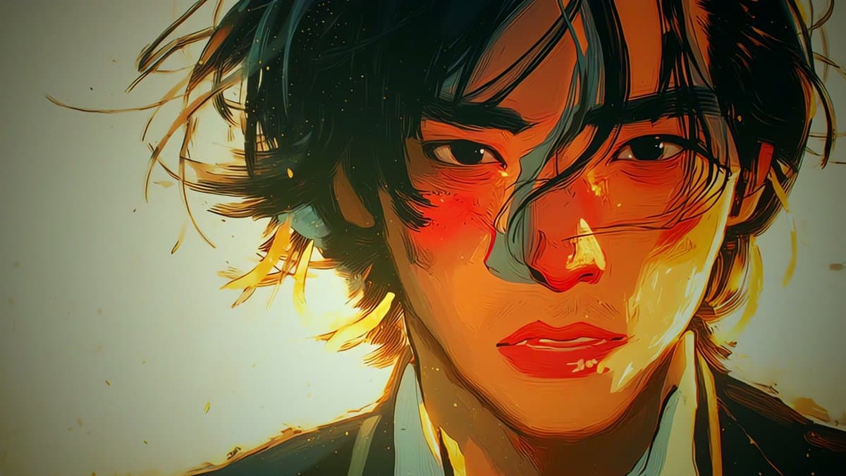 밝은 빛 속 주인공의 얼굴 클로즈업